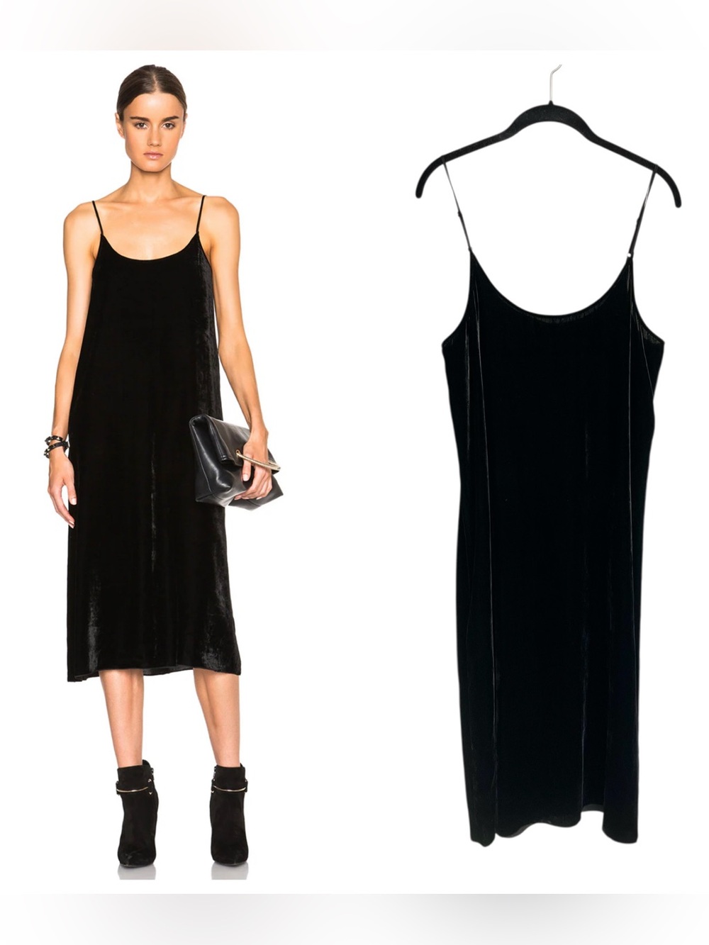 ATM crushed velvet black midi slip dress sz M minimalist quiet luxury holiday